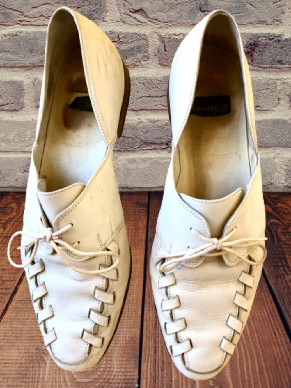 Vintage Kenneth Cole Italy Woven Leather Loafers Derby Ivory Cream Mens Size 11